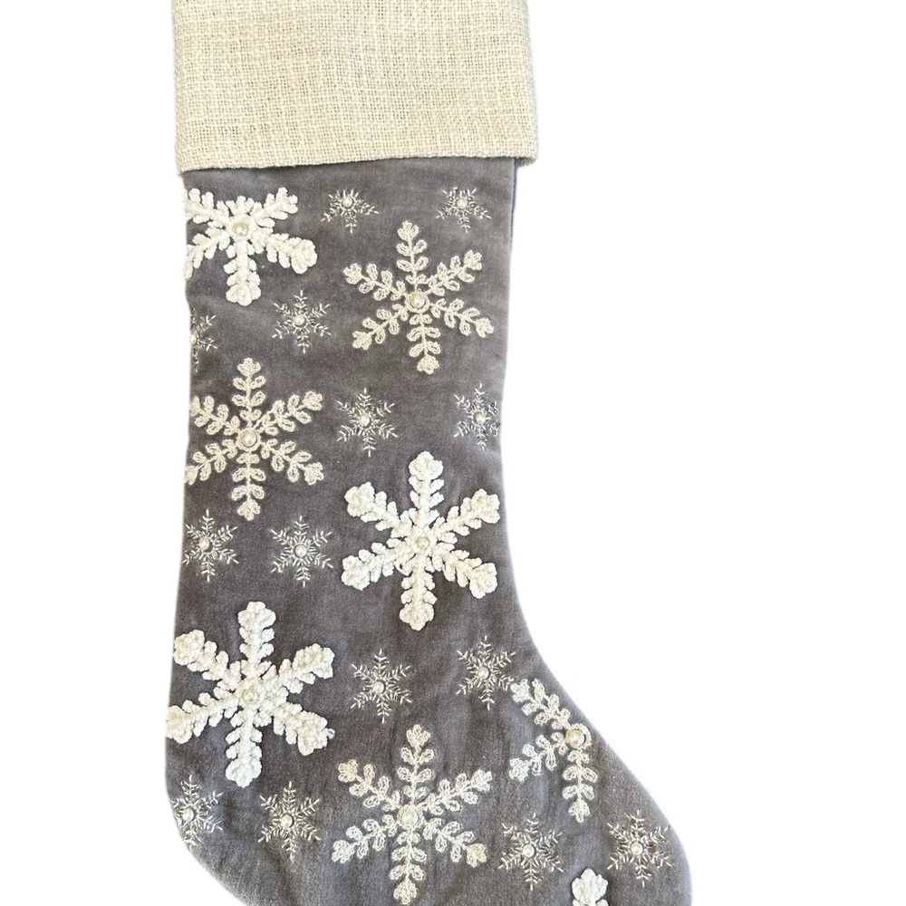 Nicole Miller Gray Velvet Snowflake‎ Christmas Stocking